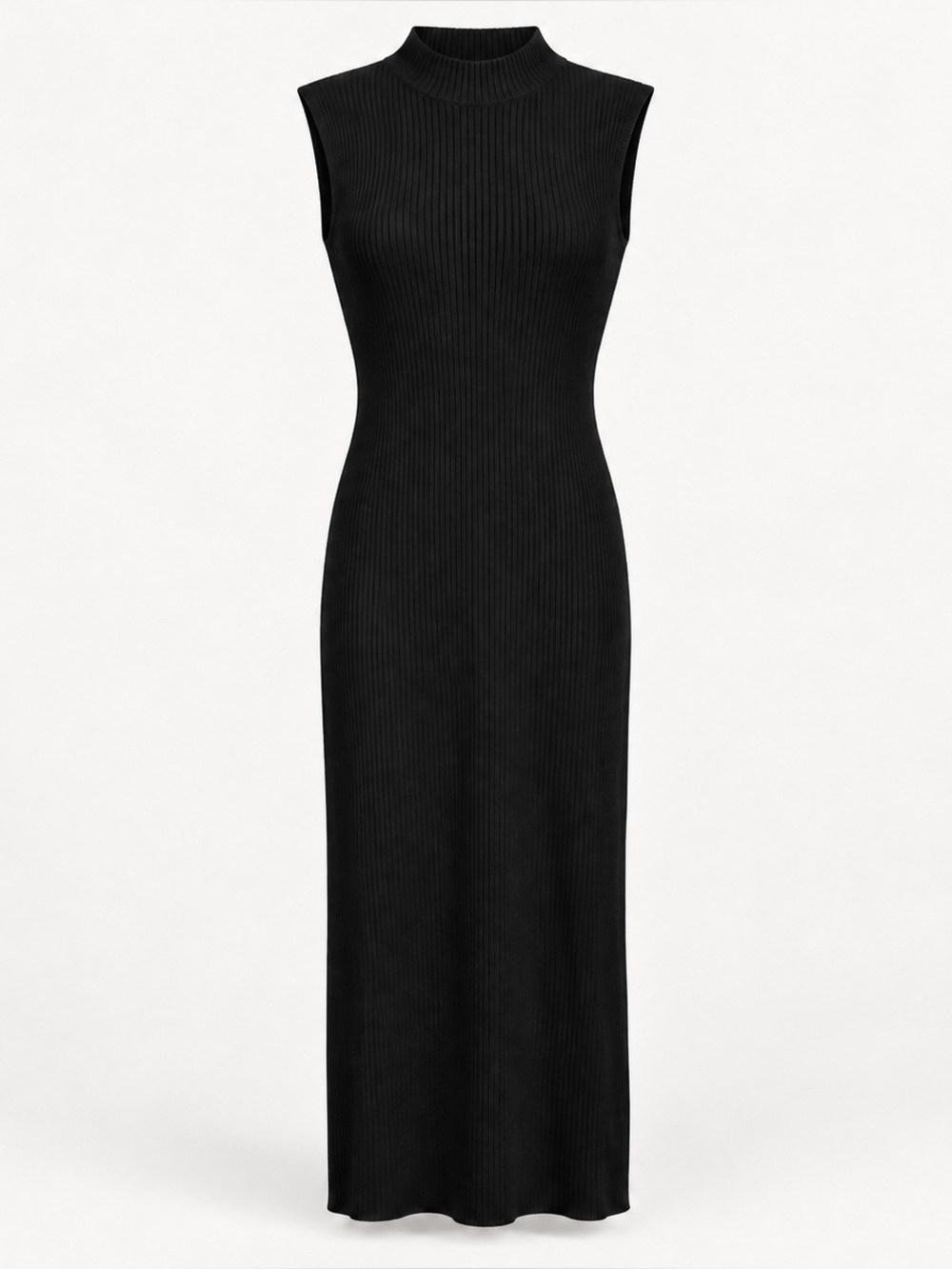 LU NYC ribbed knit black mock neck midi/ maxi dress - large